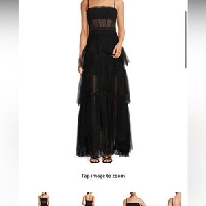 Betsy & Adam
Illusion Tiered Ruffled Tulle Square Neck Mesh Sleeveless Gown